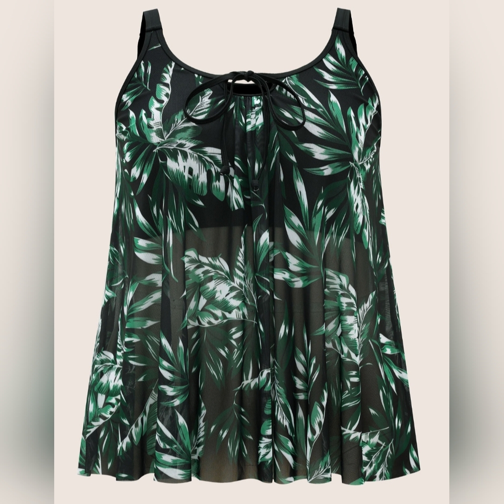 BloomChic tropical print mesh overlay swim top